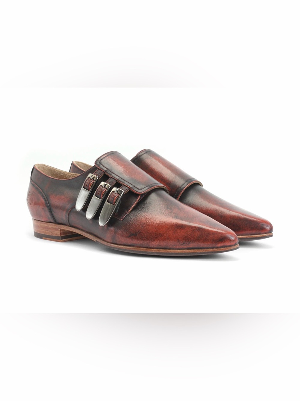 John Fluevog Burnished Chestnut Triple-Buckle Loafers